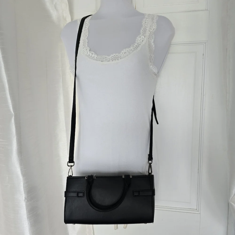 Steve Madden BMEAD Top Handle East West Crossbody Satchel Black Bag Horse Charm